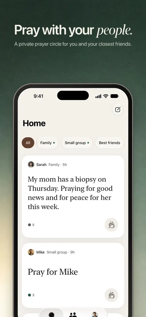 Home with prayer requests from family and a small group