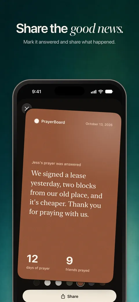 An answered prayer shared as a card