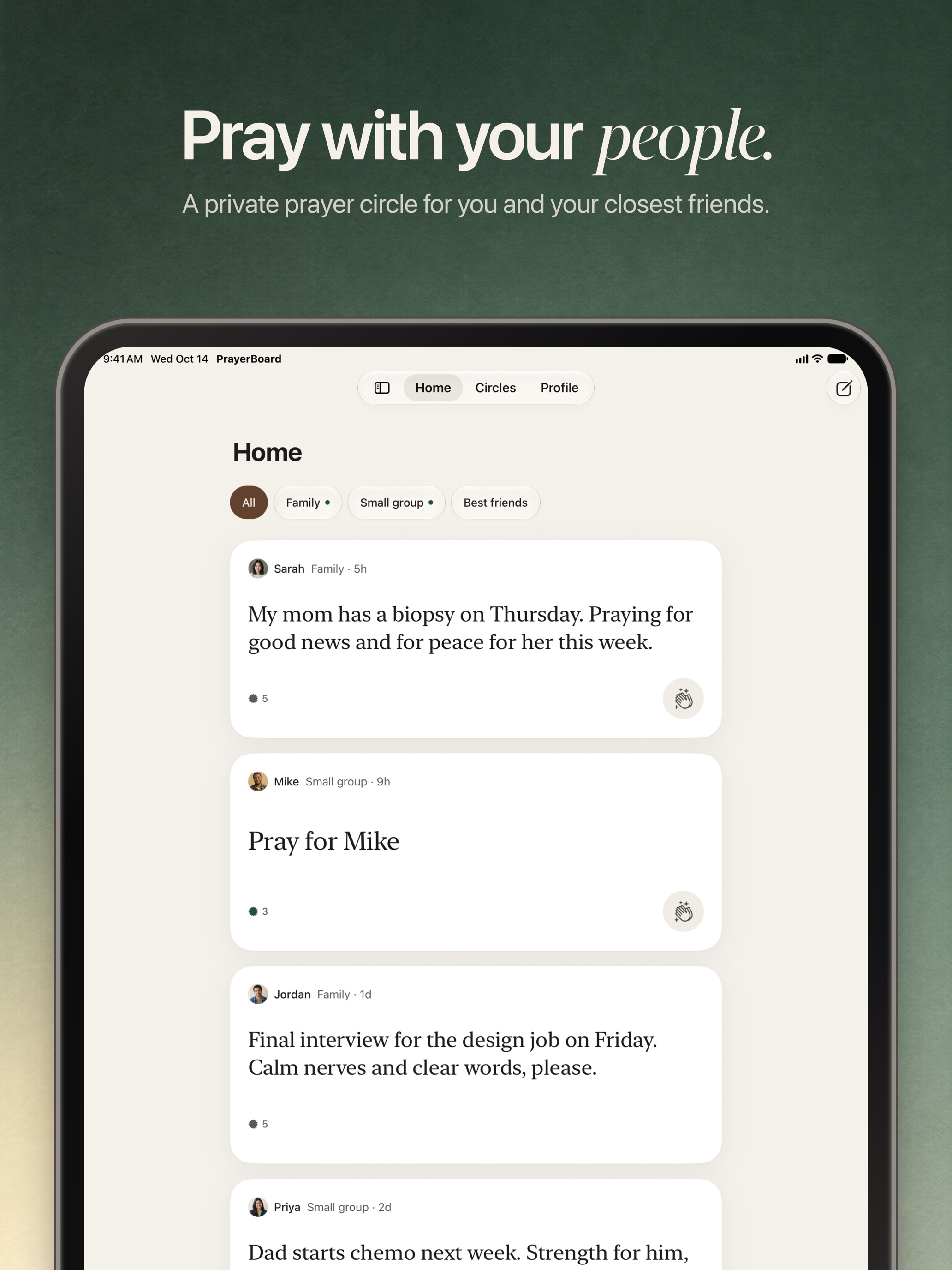 PrayerBoard screenshot, iPad 1