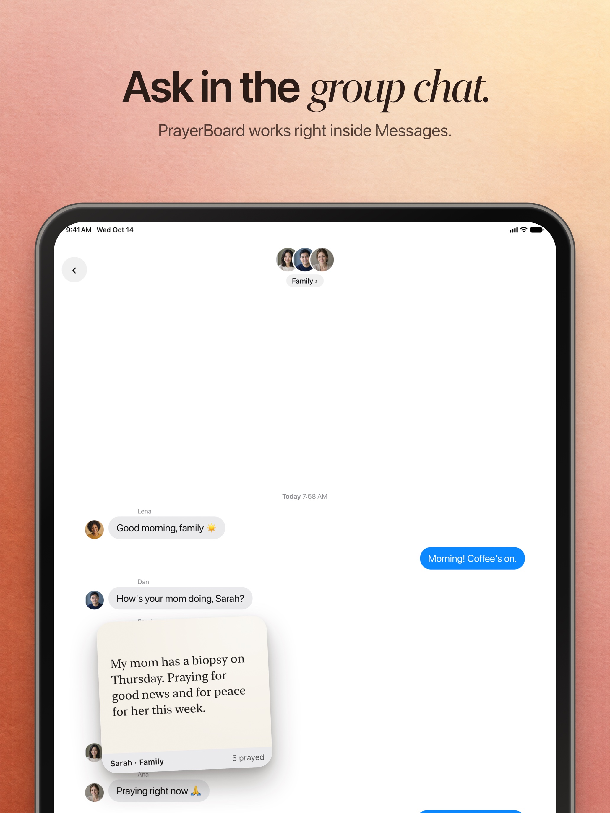 PrayerBoard screenshot, iPad 2